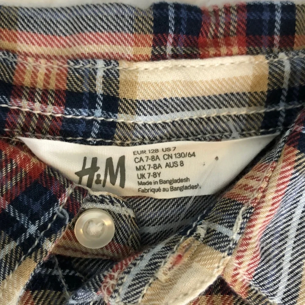 H&M Boys Plaid Shirt Long Sleeve Button / Olive Green Pullover Pants Size 7